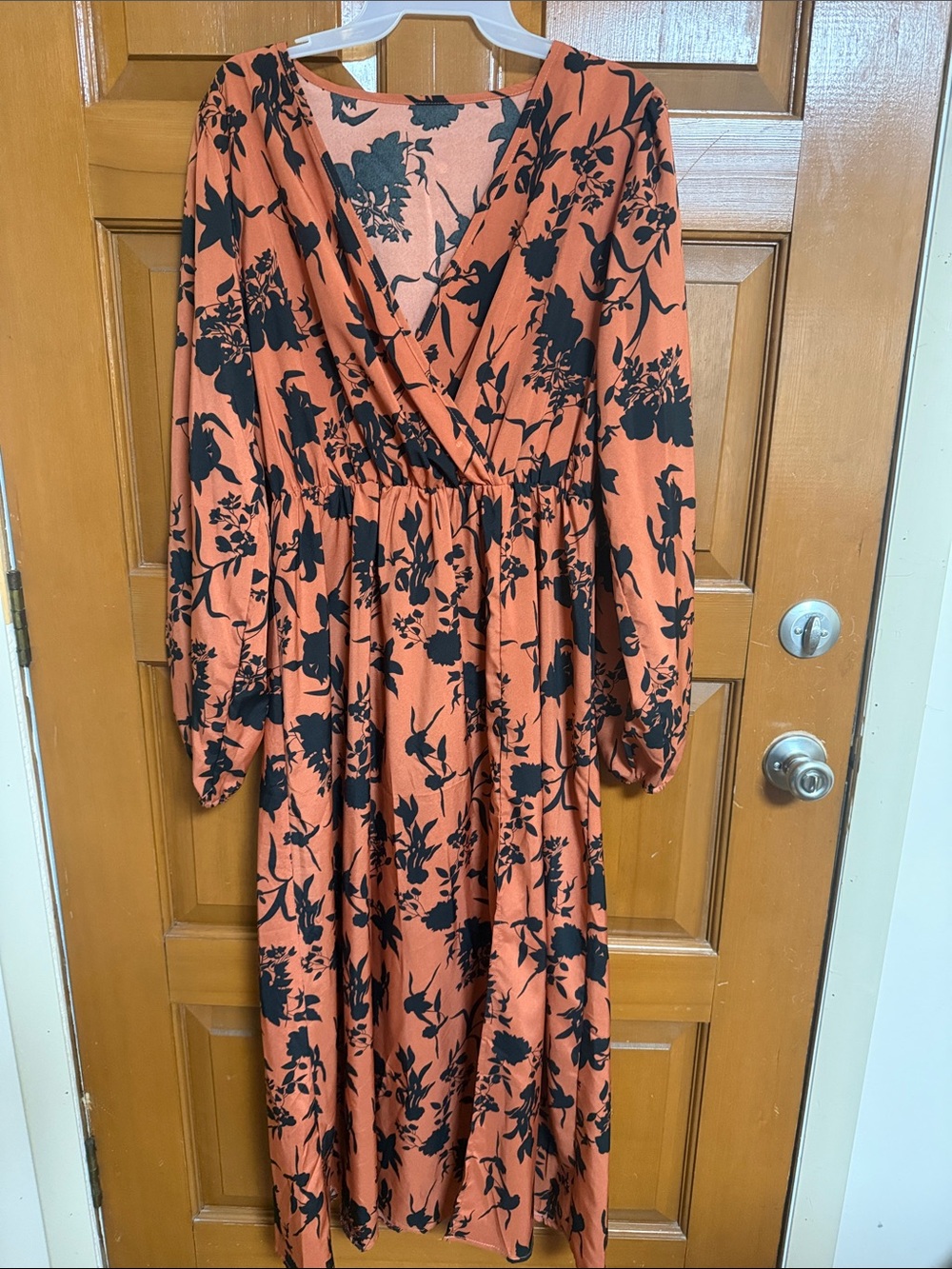 SHEIN Black Floral Wrap Midi Dress in Terracotta